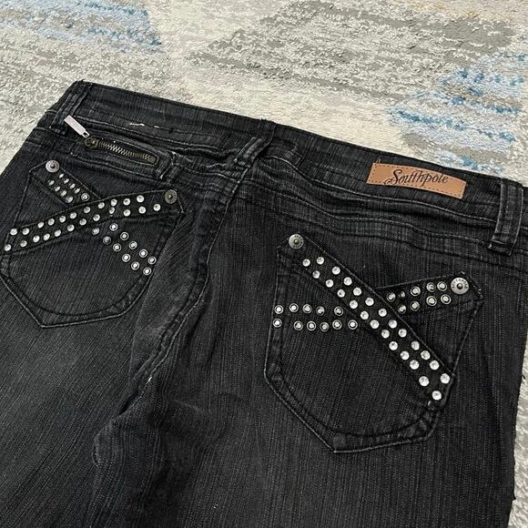 Southpole Y2K Bedazzled Bleach Splash Black Denim Capri Pants - Picture 3 of 4